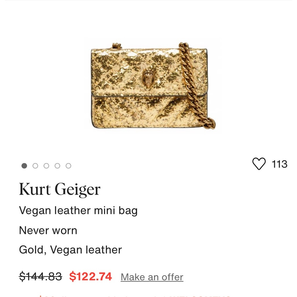 Kurt Geiger London Gold mini handbag with chain. Can be worn short or long.